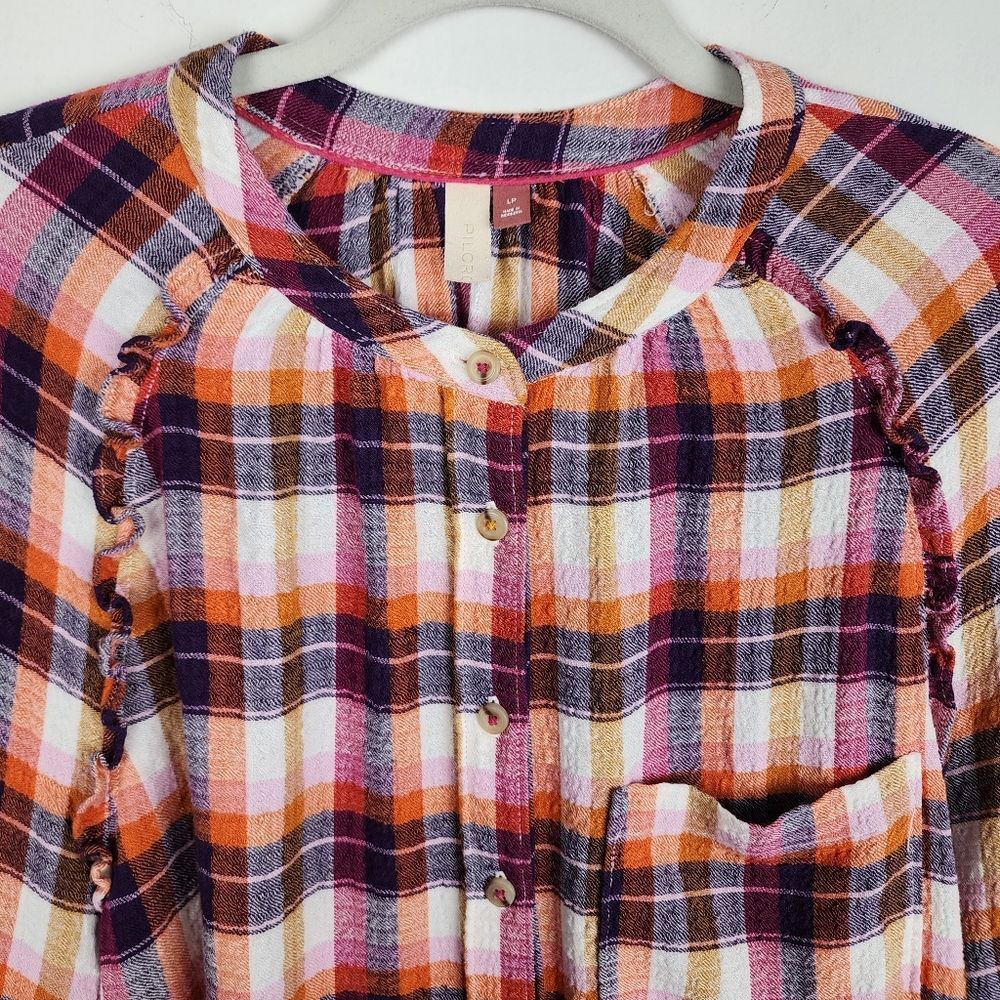 Anthropologie Pilcro Breezy Button Front Plaid Ruffle Blouse Top Shirt - Picture 13 of 16